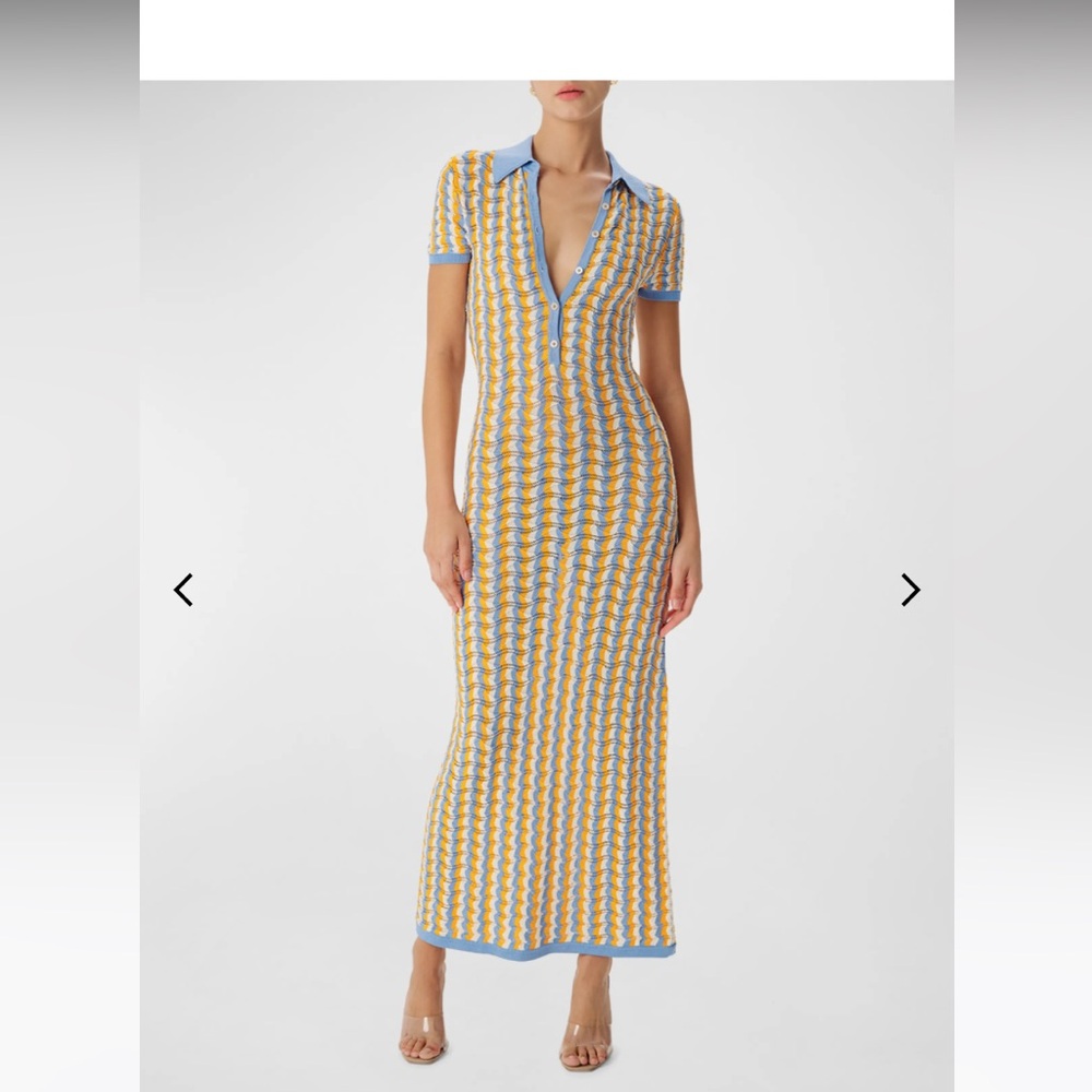 Ronny Kobo Collection Yellow and Light Blue Knit Midi Dress